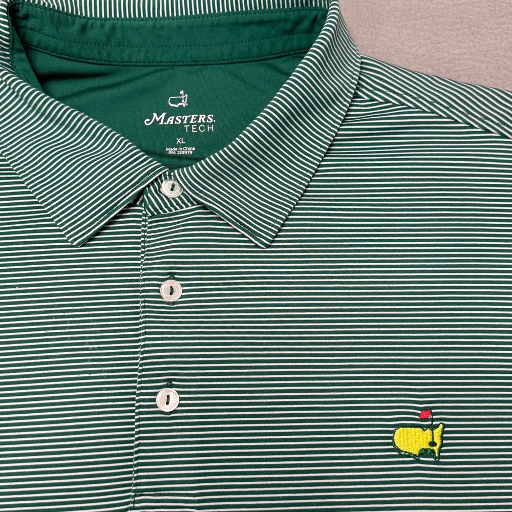 Masters Tech Polo Shirt Mens XL Green Striped Golf Performance